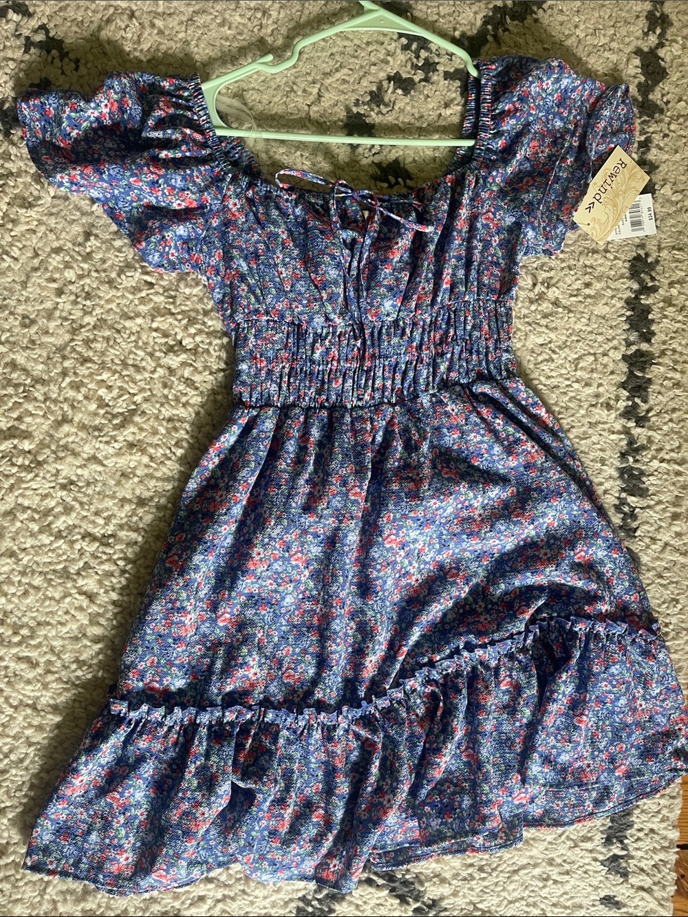 Reserved Floral Smocked Blue Dress with Sleeves or Off Shoulder
